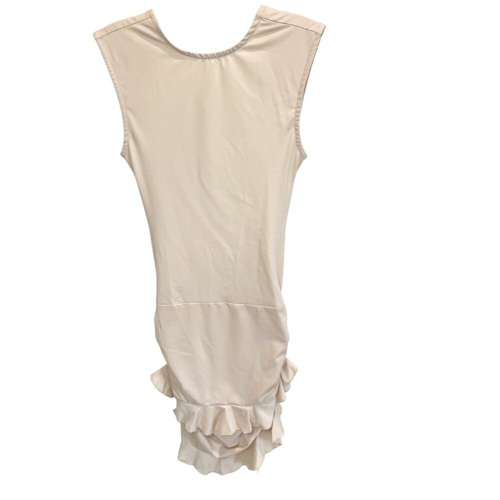 NEW‎ Commense Backless Cap Sleeve Ruffle Mini Dress Apricot Y2K Minimalist Sz XS